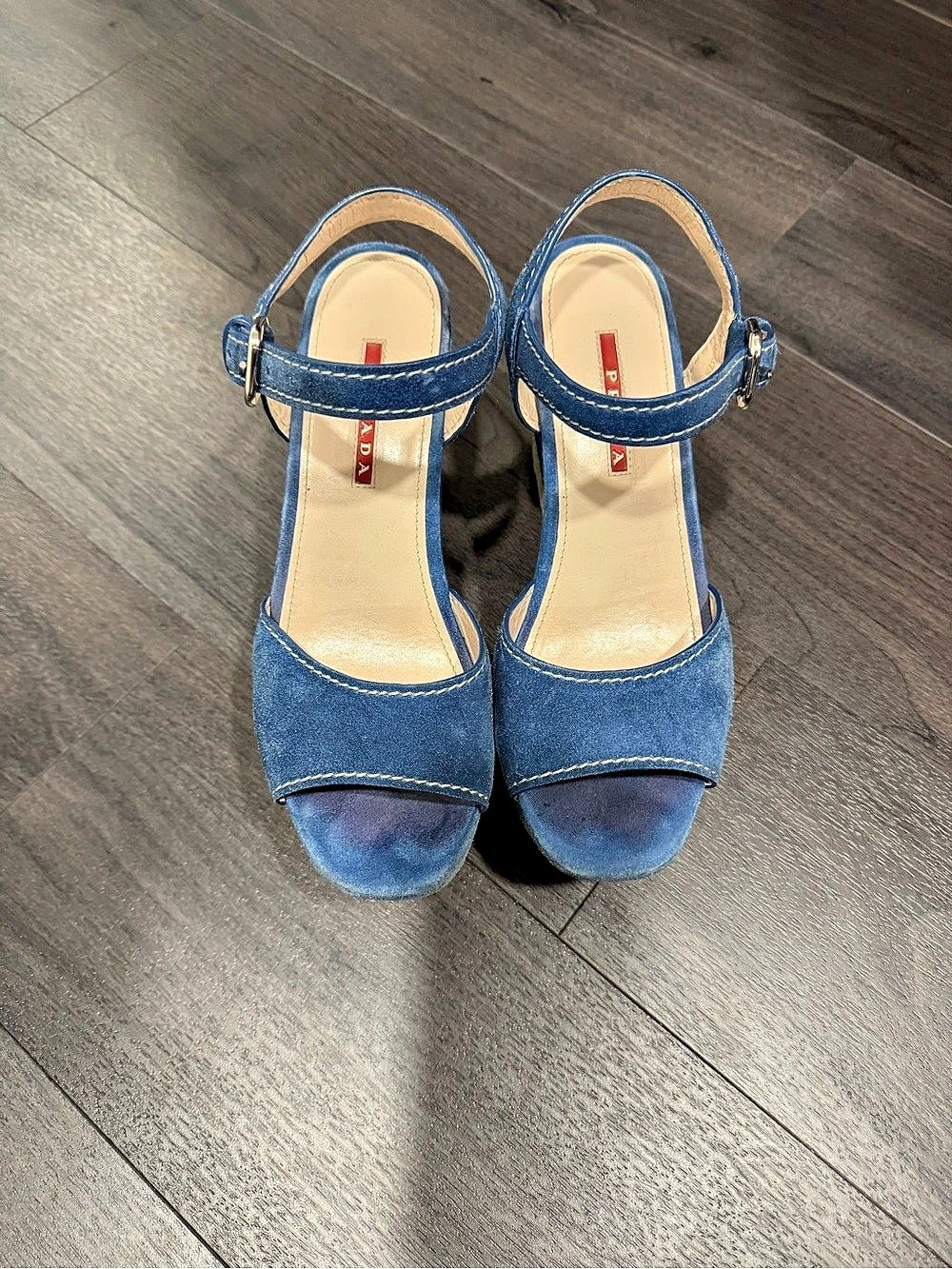Prada Blue Suede Espadrille Wedge Sandals EU 37.5